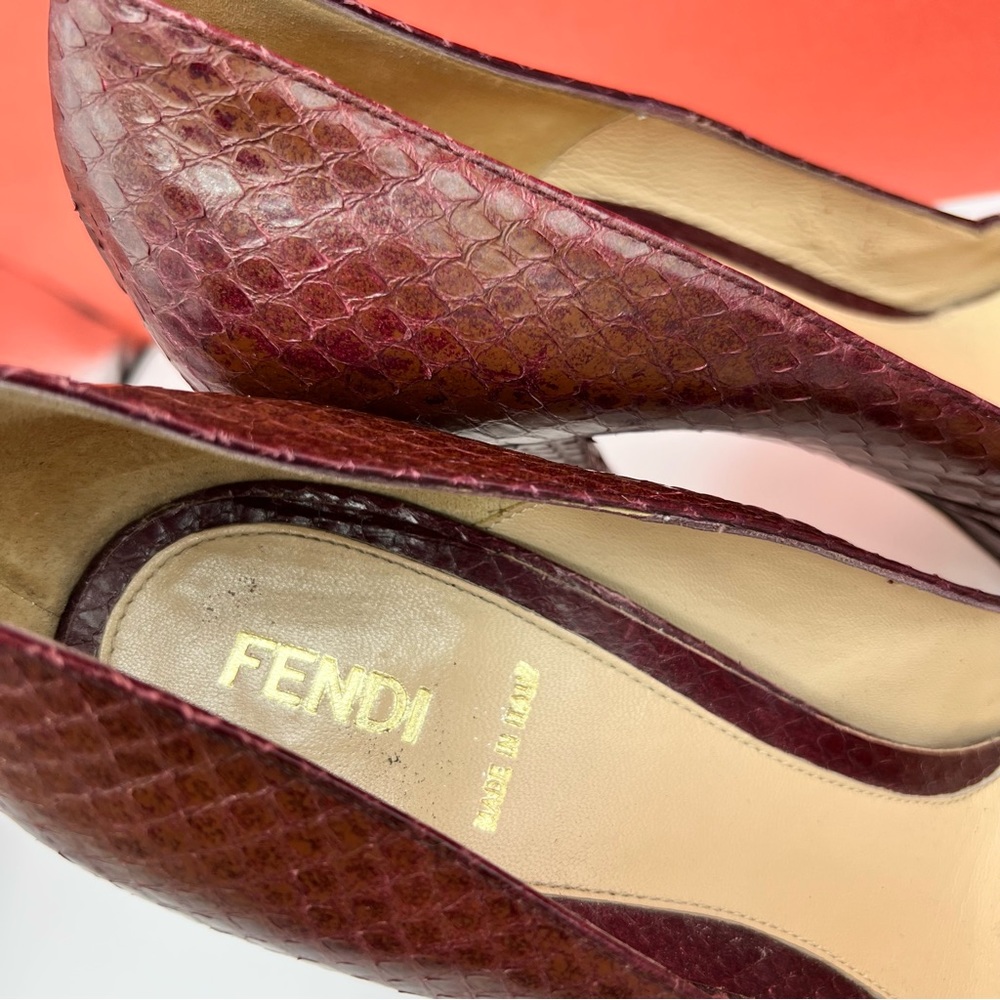FENDI Brick Red Snakeskin Embossed Leather Ultra High Heels - Picture 3 of 11